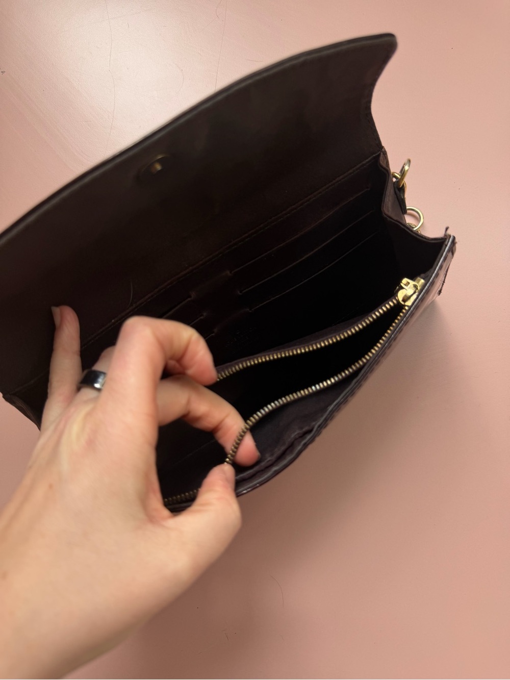 Louis Vuitton Burgundy Vernis Monogram Wristlet Clutch with Gold Nameplate - Picture 6 of 7